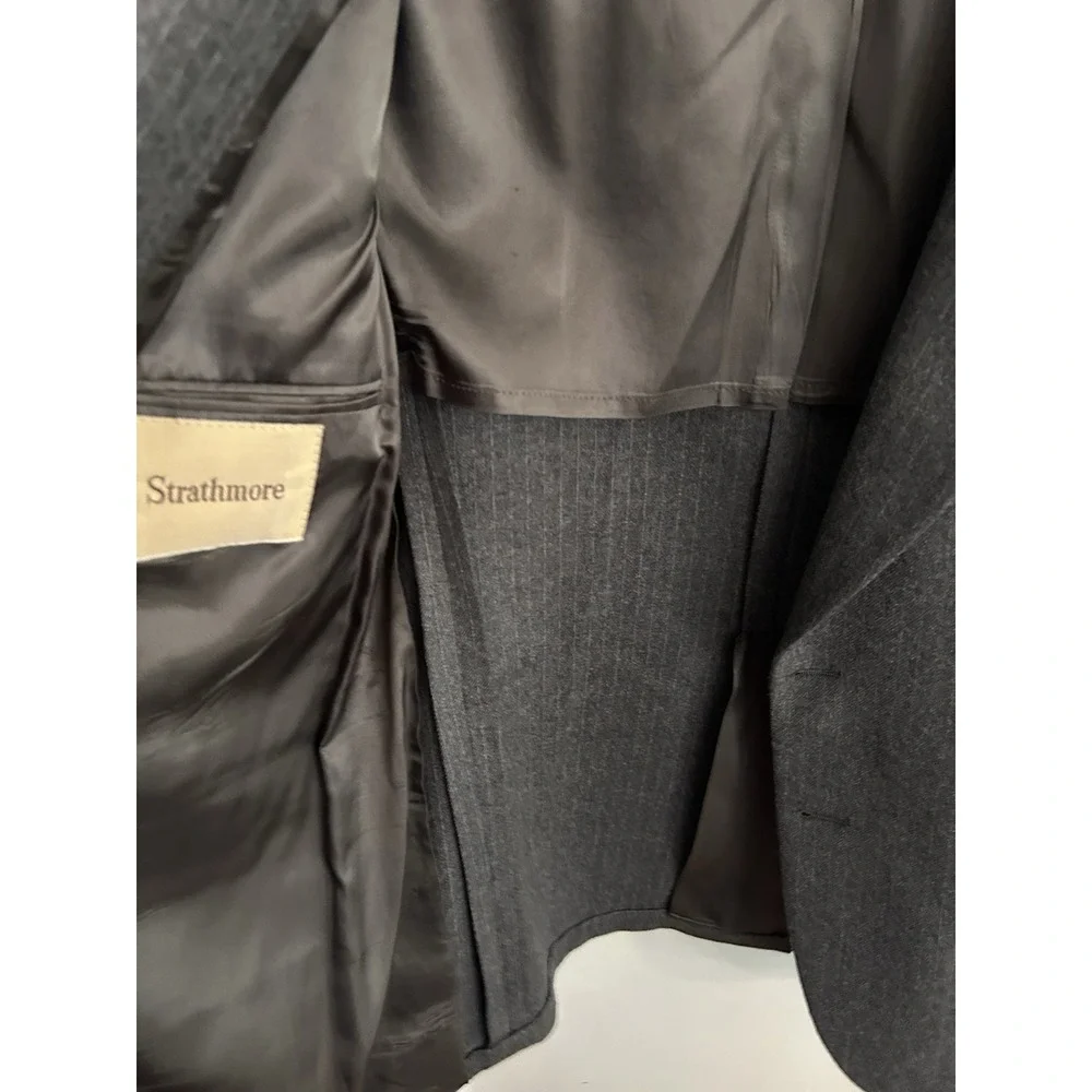 Vtg 70s men's Strathmore Wool Gray Pinstripe Tweed Blazer 40R 1/2 Lined USA